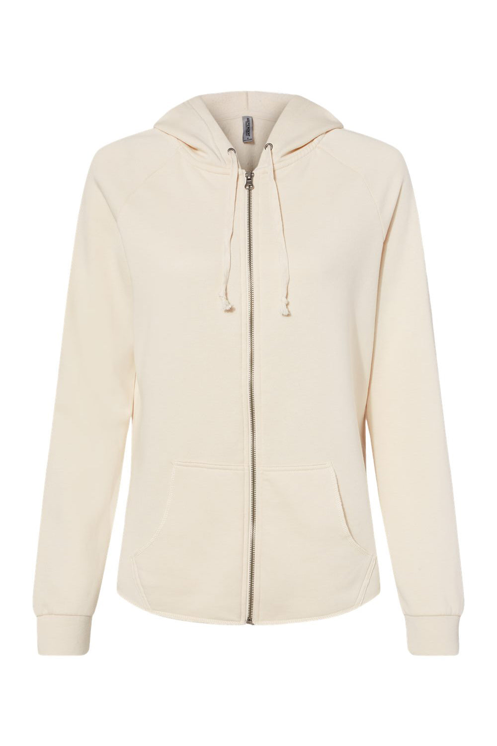 Independent Trading Company PRM2500Z Womens California Wave Wash Full Zip Hooded Sweatshirt Hoodie w/ Pockets Bone Flat Front