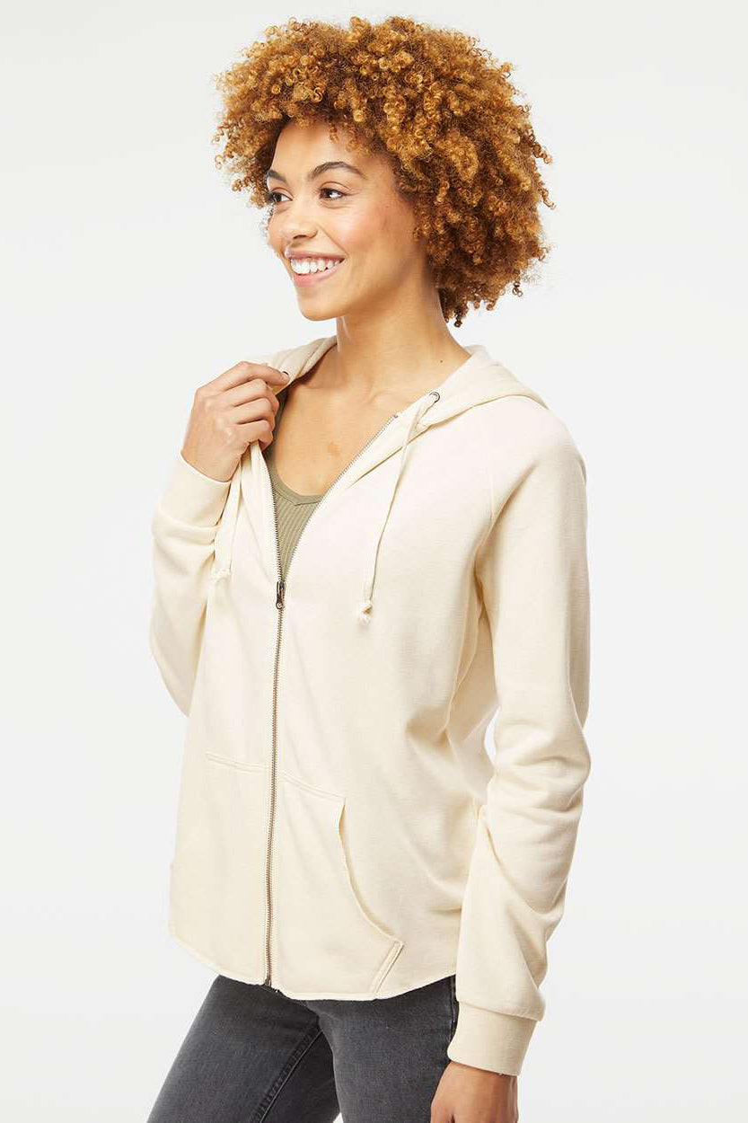 Independent Trading Company PRM2500Z Womens California Wave Wash Full Zip Hooded Sweatshirt Hoodie w/ Pockets Bone Model Side