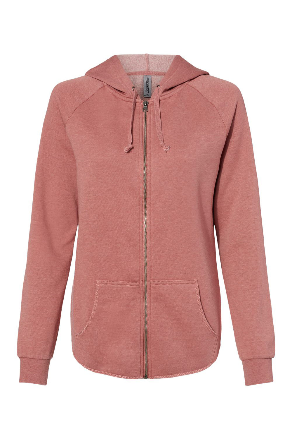Independent Trading Company PRM2500Z Womens California Wave Wash Full Zip Hooded Sweatshirt Hoodie w/ Pockets Dusty Rose Flat Front