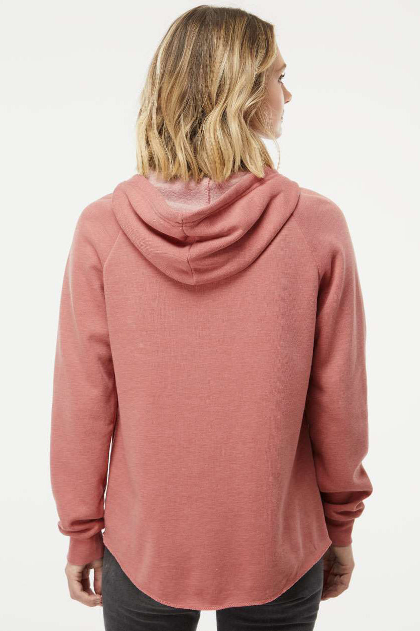 Independent Trading Company PRM2500Z Womens California Wave Wash Full Zip Hooded Sweatshirt Hoodie w/ Pockets Dusty Rose Model Back