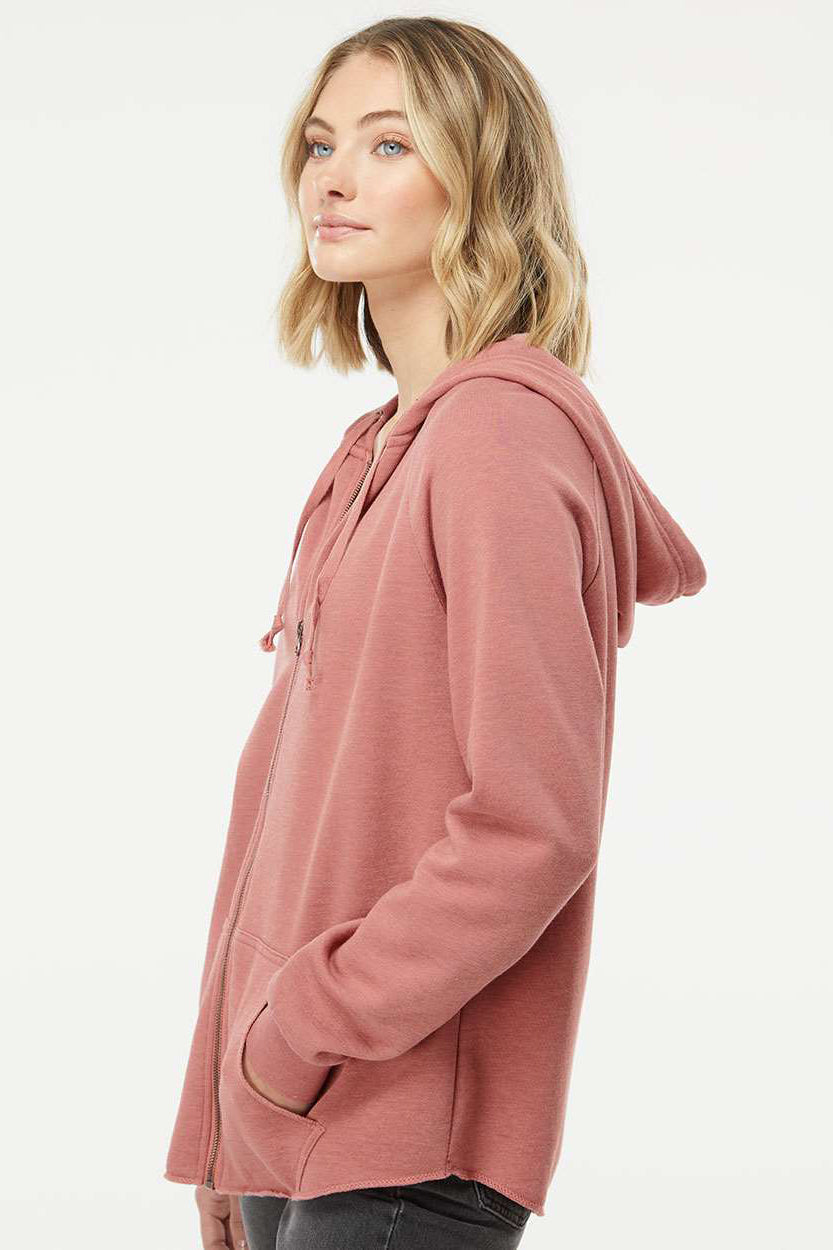 Independent Trading Company PRM2500Z Womens California Wave Wash Full Zip Hooded Sweatshirt Hoodie w/ Pockets Dusty Rose Model Side