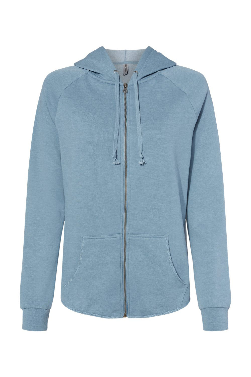 Independent Trading Company PRM2500Z Womens California Wave Wash Full Zip Hooded Sweatshirt Hoodie w/ Pockets Misty Blue Flat Front