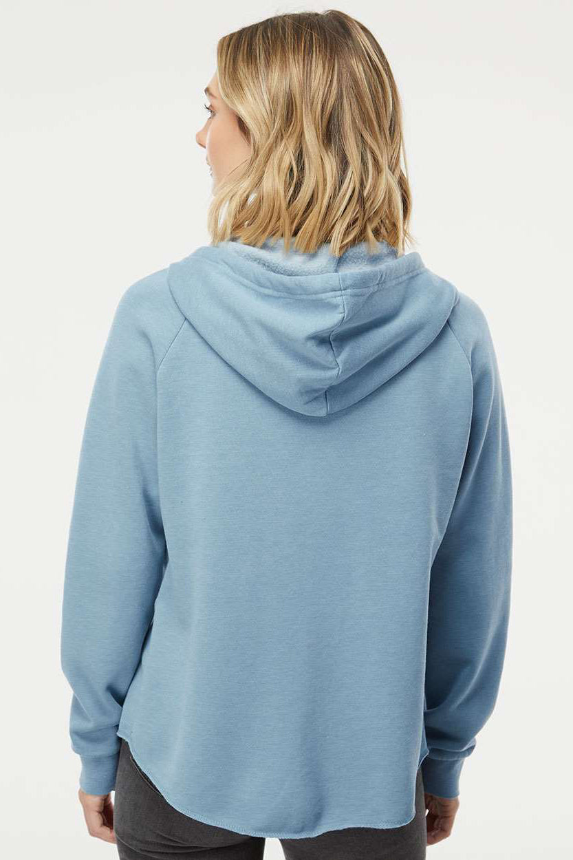 Independent Trading Company PRM2500Z Womens California Wave Wash Full Zip Hooded Sweatshirt Hoodie w/ Pockets Misty Blue Model Back