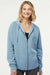 Independent Trading Company PRM2500Z Womens California Wave Wash Full Zip Hooded Sweatshirt Hoodie w/ Pockets Misty Blue Model Front