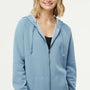 Independent Trading Company Womens California Wave Wash Full Zip Hooded Sweatshirt Hoodie w/ Pockets - Misty Blue