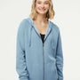 Independent Trading Co. Womens California Wave Wash Full Zip Hooded Sweatshirt Hoodie - Misty Blue - NEW