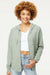 Independent Trading Company PRM2500Z Womens California Wave Wash Full Zip Hooded Sweatshirt Hoodie w/ Pockets Sage Green Model Front