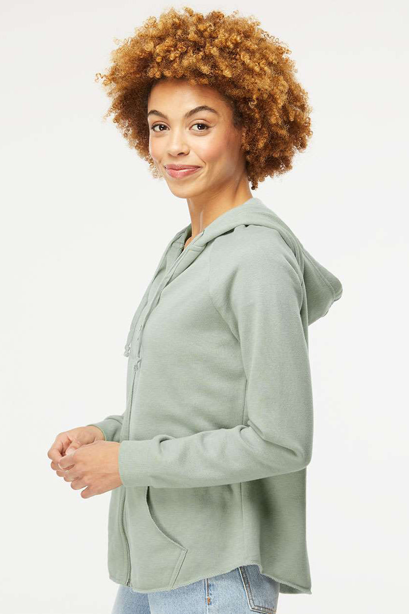 Independent Trading Company PRM2500Z Womens California Wave Wash Full Zip Hooded Sweatshirt Hoodie w/ Pockets Sage Green Model Side