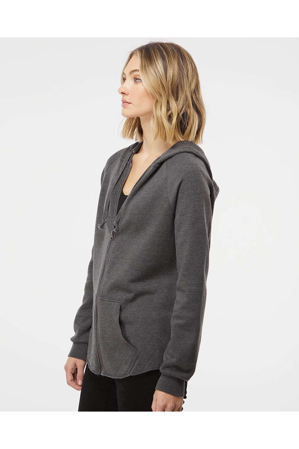 Independent Trading Co. PRM2500Z Womens California Wave Wash Full Zip Hooded Sweatshirt Hoodie Shadow Grey Model Side
