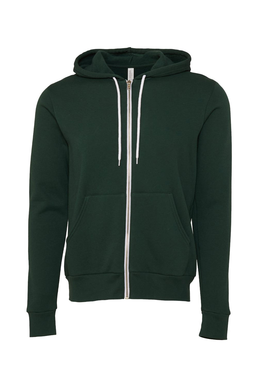 Bella + Canvas BC3739/3739 Mens Fleece Full Zip Hooded Sweatshirt Hoodie w/ Pockets Forest Green Flat Front