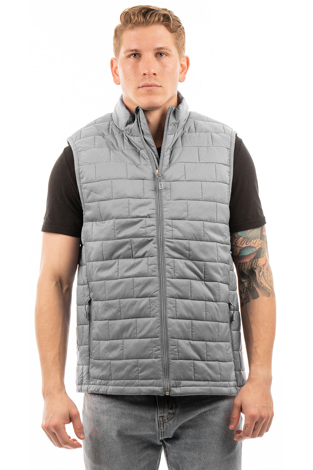 Burnside 8703 Mens Element Full Zip Puffer Vest Steel Grey Model Front