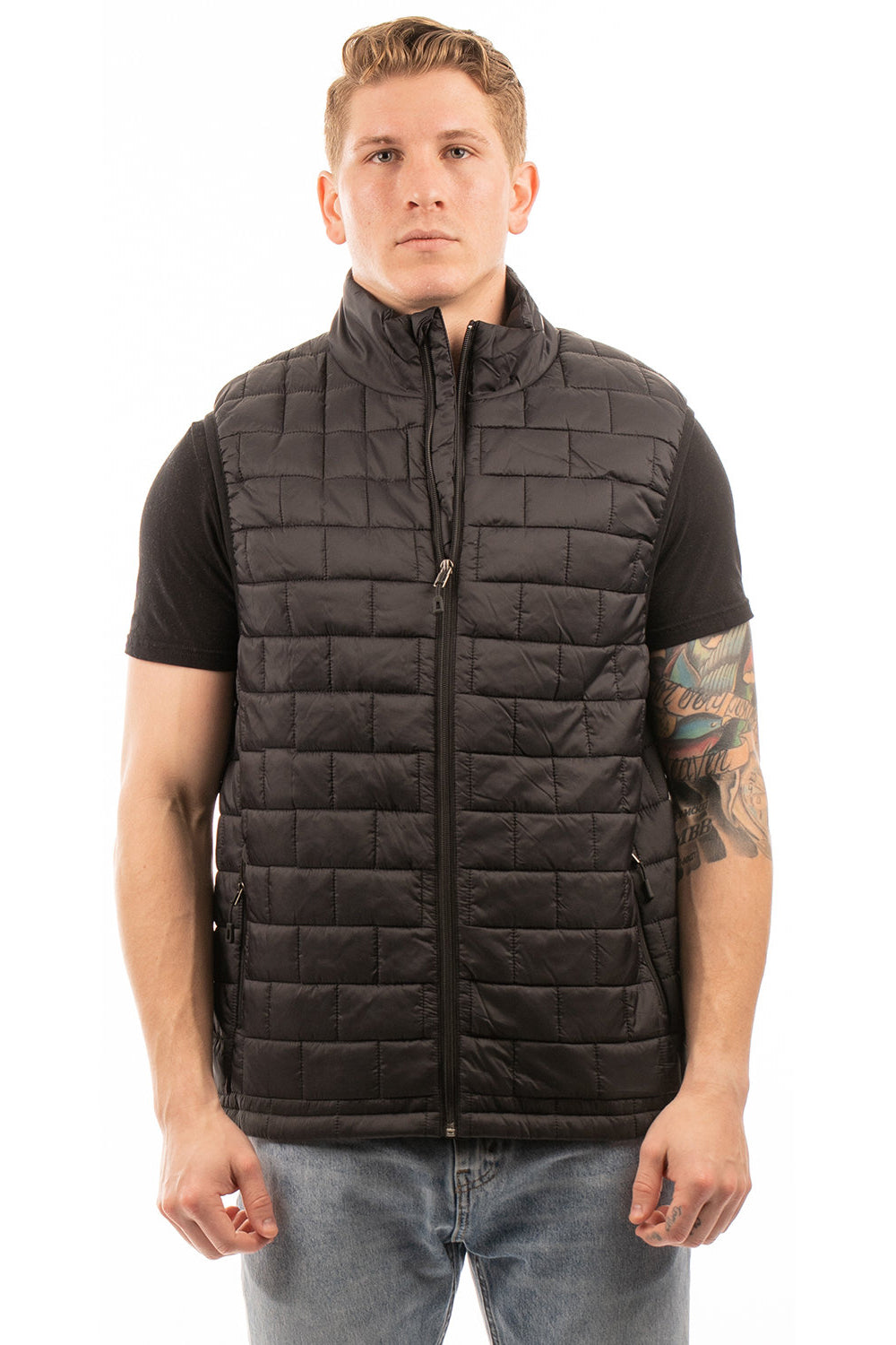 Burnside 8703 Mens Element Full Zip Puffer Vest Black Model Front