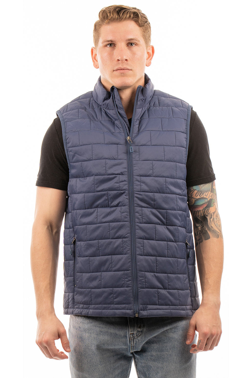 Burnside 8703 Mens Element Full Zip Puffer Vest Navy Blue Model Front