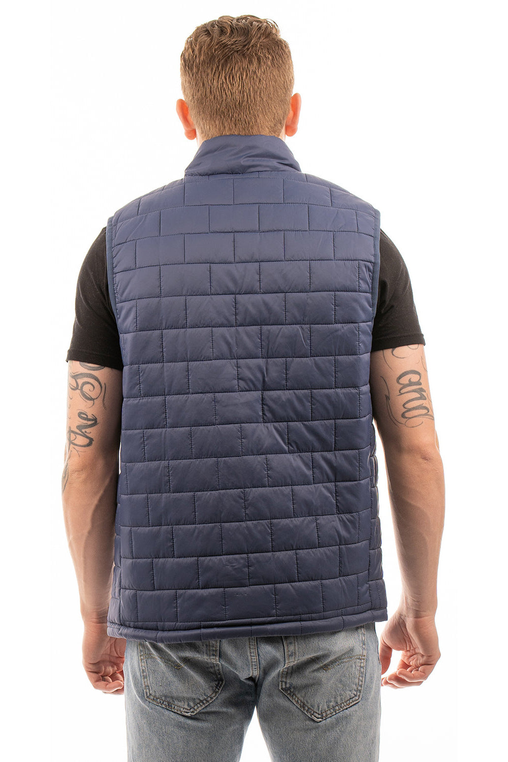 Burnside 8703 Mens Element Full Zip Puffer Vest Navy Blue Model Back