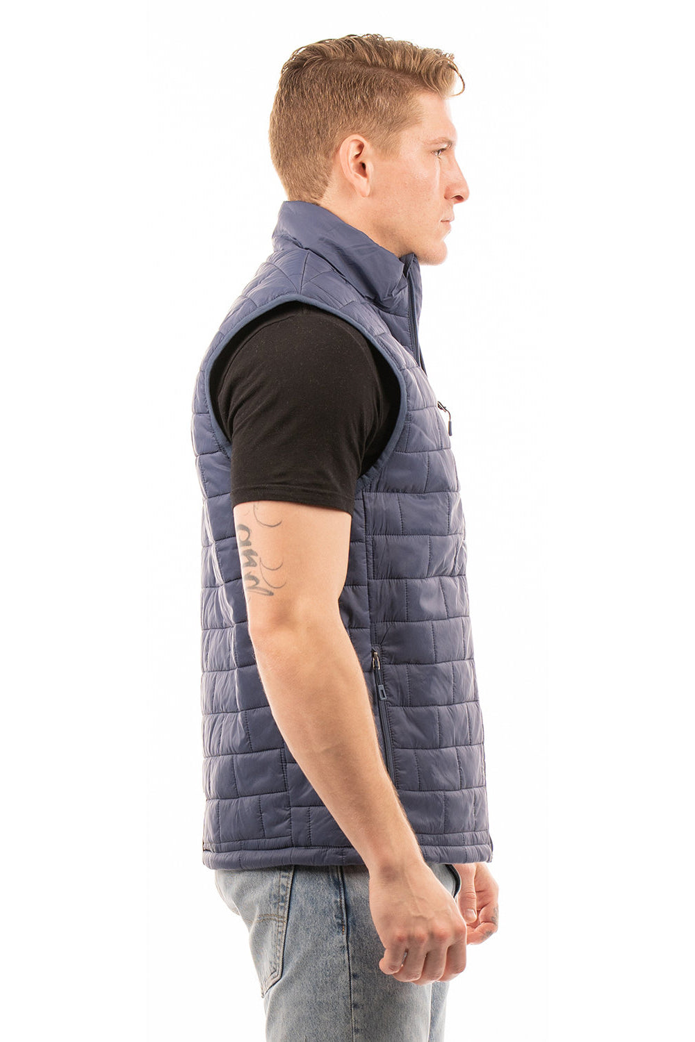 Burnside 8703 Mens Element Full Zip Puffer Vest Navy Blue Model Side