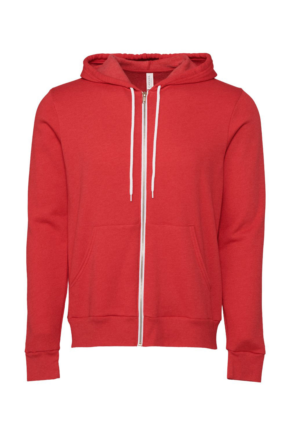 Bella + Canvas BC3739/3739 Mens Fleece Full Zip Hooded Sweatshirt Hoodie w/ Pockets Heather Red Flat Front