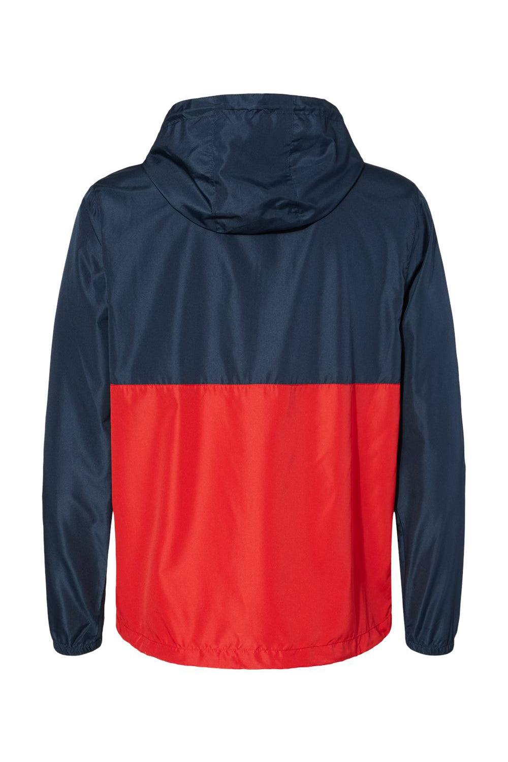 Independent Trading Co. EXP54LWP Mens 1/4 Zip Windbreaker Hooded Jacket Classic Navy Blue/Red Flat Back