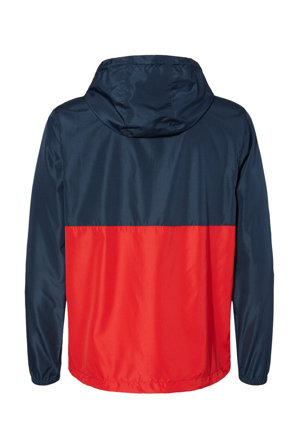 Independent Trading Company EXP54LWP Mens Water Resistant 1/4 Zip Windbreaker Hooded Jacket Classic Navy Blue/Red Flat Back