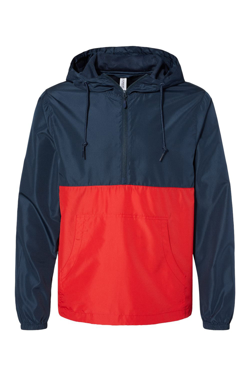 Independent Trading Company EXP54LWP Mens Water Resistant 1/4 Zip Windbreaker Hooded Jacket Classic Navy Blue/Red Flat Front