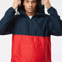 Independent Trading Company Mens Water Resistant 1/4 Zip Windbreaker Hooded Jacket - Classic Navy Blue/Red