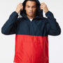 Independent Trading Co. Mens Water Resistant 1/4 Zip Windbreaker Hooded Jacket - Classic Navy Blue/Red - NEW
