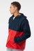 Independent Trading Company EXP54LWP Mens Water Resistant 1/4 Zip Windbreaker Hooded Jacket Classic Navy Blue/Red Model Side