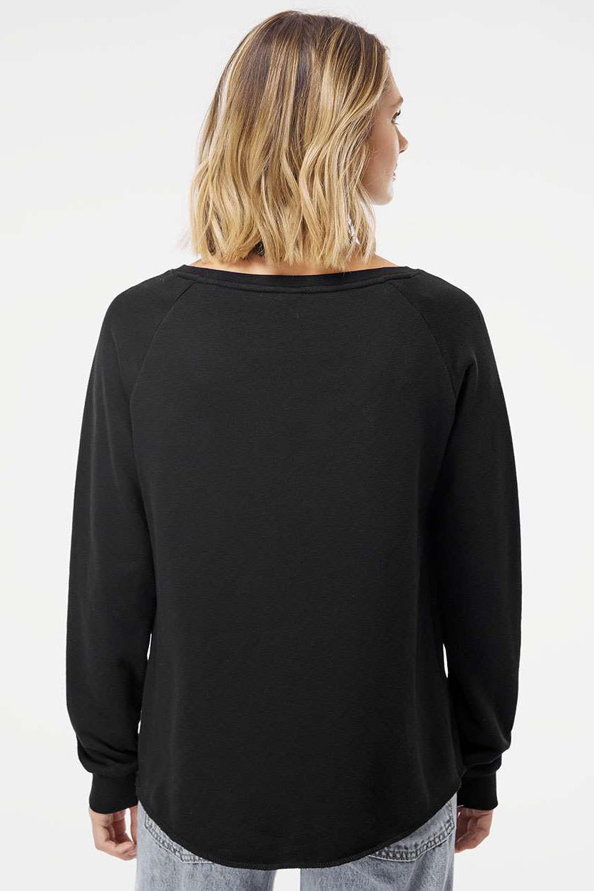 Independent Trading Company PRM2000 Womens California Wave Wash Crewneck Sweatshirt Black Model Back
