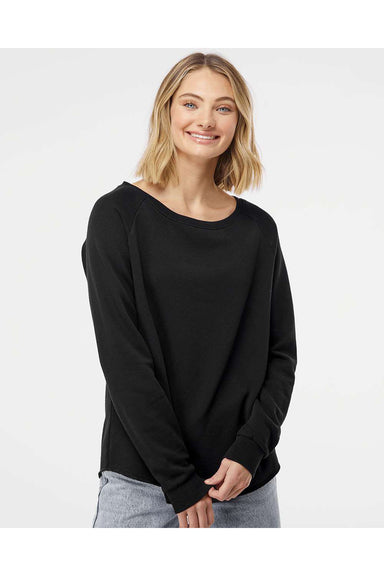 Independent Trading Co. PRM2000 Womens California Wave Wash Crewneck Sweatshirt Black Model Front