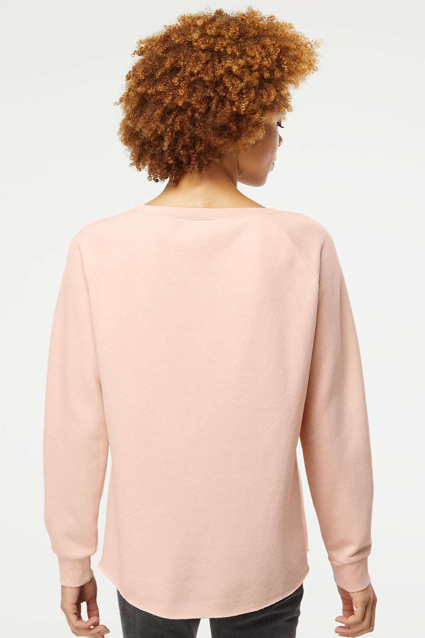 Independent Trading Company PRM2000 Womens California Wave Wash Crewneck Sweatshirt Blush Pink Model Back