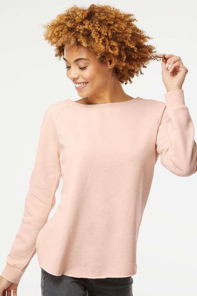 Independent Trading Company PRM2000 Womens California Wave Wash Crewneck Sweatshirt Blush Pink Model Front