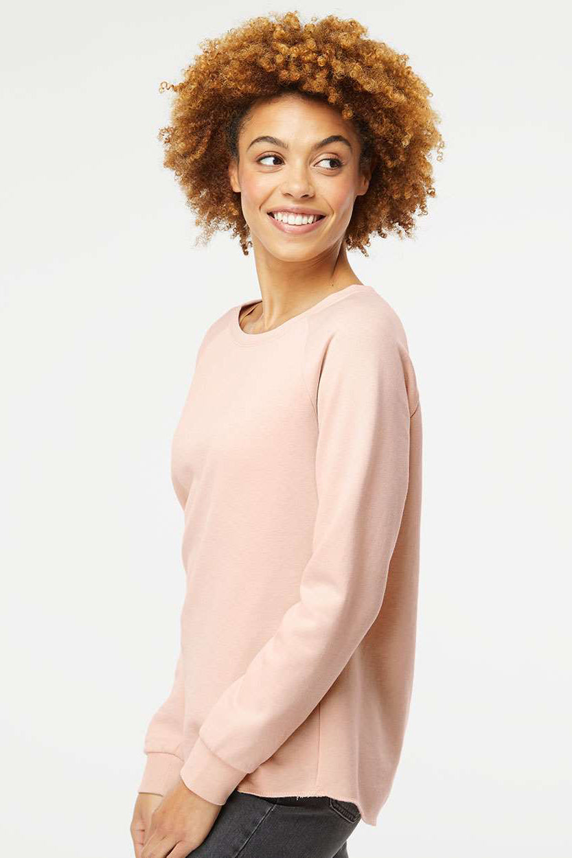 Independent Trading Company PRM2000 Womens California Wave Wash Crewneck Sweatshirt Blush Pink Model Side