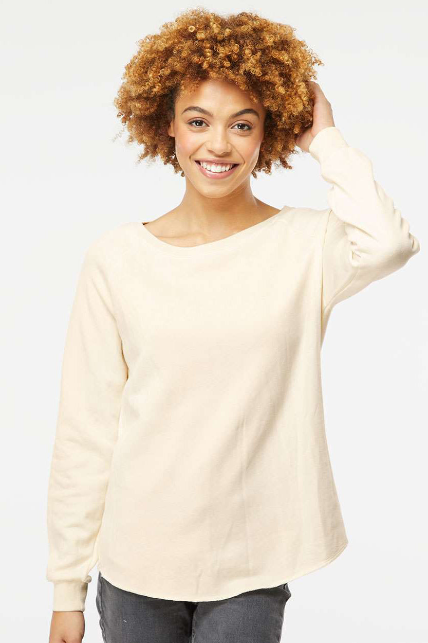 Independent Trading Company PRM2000 Womens California Wave Wash Crewneck Sweatshirt Bone Model Front