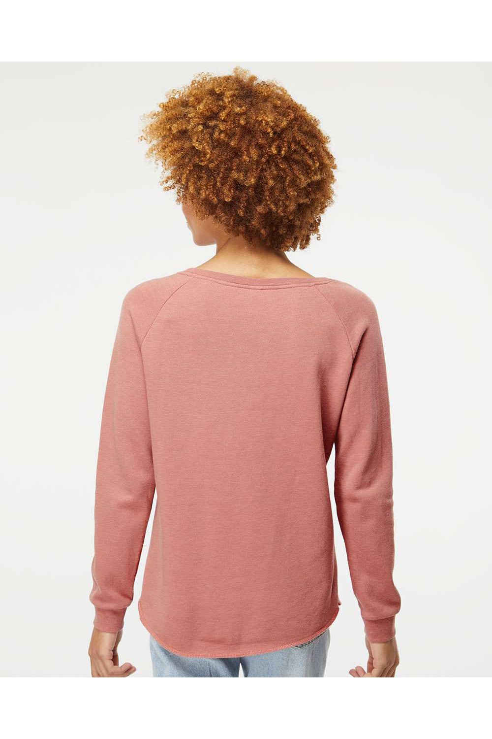 Independent Trading Co. PRM2000 Womens California Wave Wash Crewneck Sweatshirt Dusty Rose Model Back