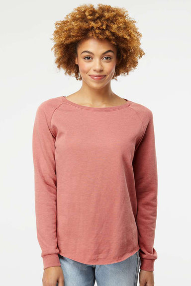 Independent Trading Company PRM2000 Womens California Wave Wash Crewneck Sweatshirt Dusty Rose Model Front