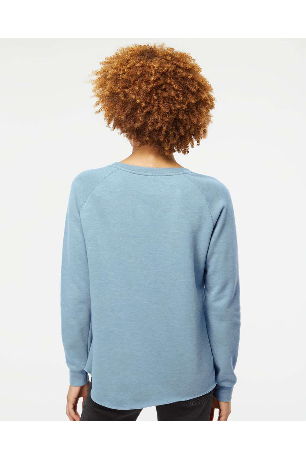 Independent Trading Co. PRM2000 Womens California Wave Wash Crewneck Sweatshirt Misty Blue Model Back