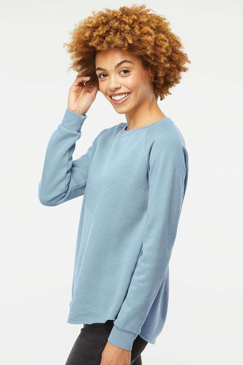 Independent Trading Company PRM2000 Womens California Wave Wash Crewneck Sweatshirt Misty Blue Model Side