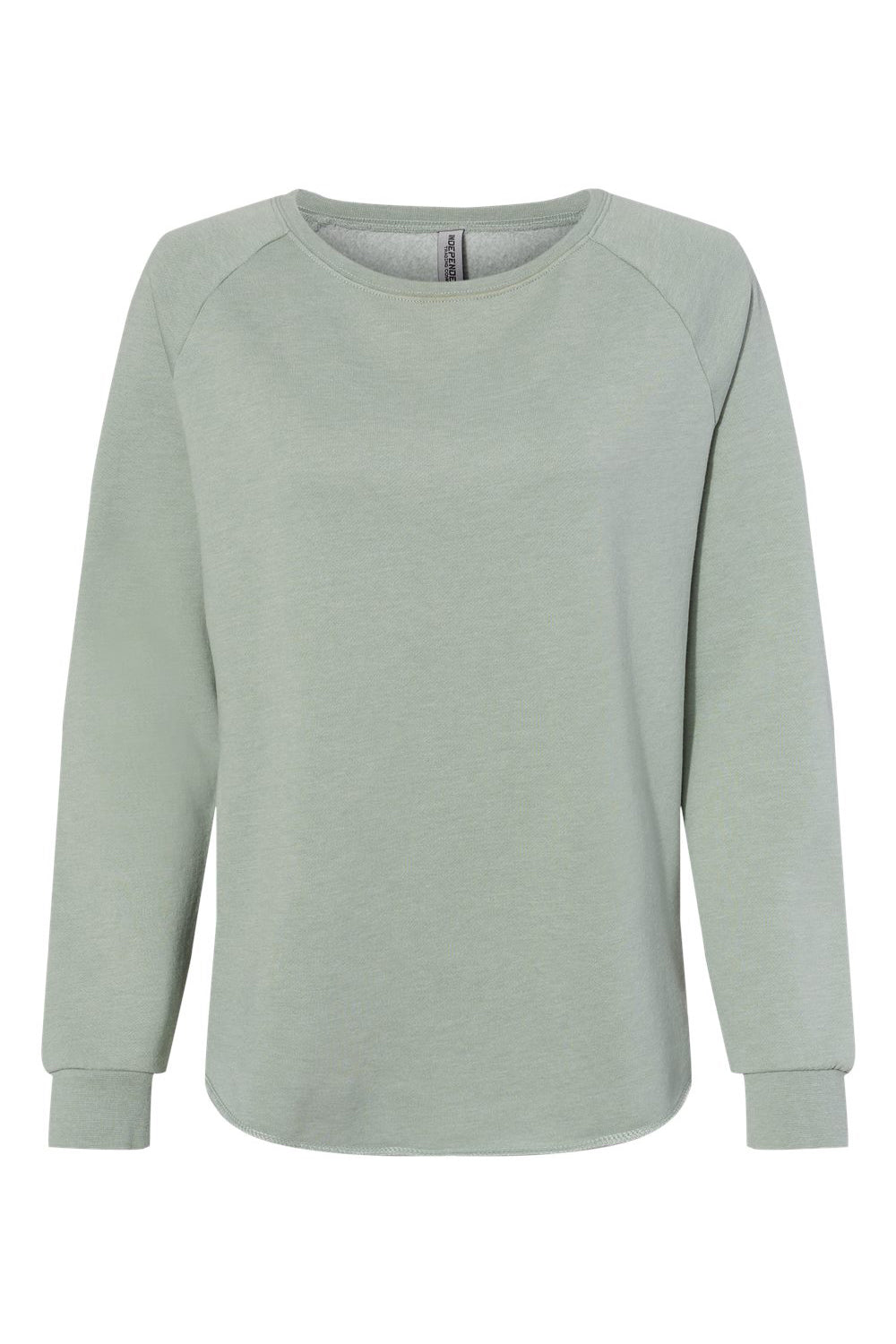 Independent Trading Company PRM2000 Womens California Wave Wash Crewneck Sweatshirt Sage Green Flat Front