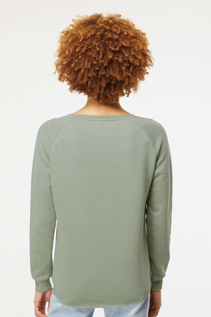 Independent Trading Company PRM2000 Womens California Wave Wash Crewneck Sweatshirt Sage Green Model Back