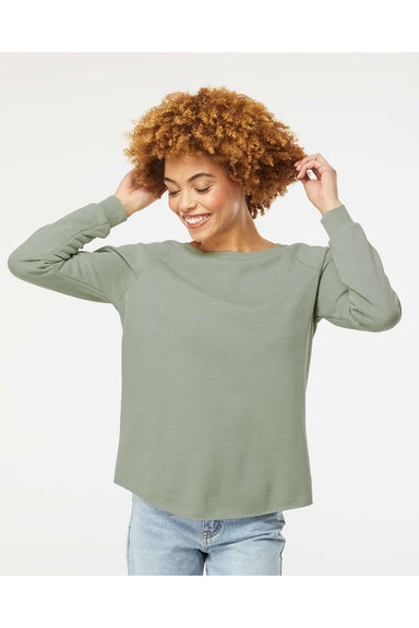 Independent Trading Co. PRM2000 Womens California Wave Wash Crewneck Sweatshirt Sage Green Model Front