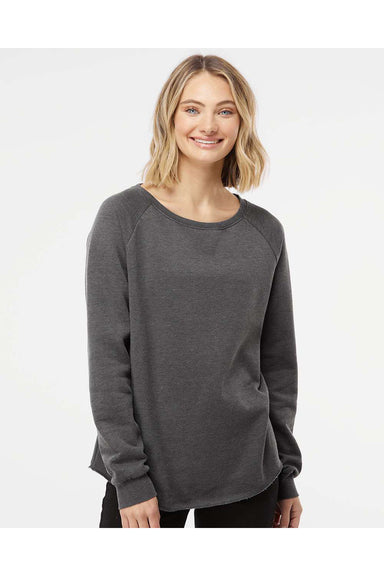 Independent Trading Co. PRM2000 Womens California Wave Wash Crewneck Sweatshirt Shadow Grey Model Front