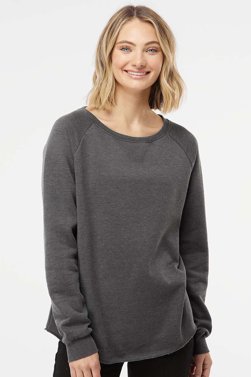 Independent Trading Company PRM2000 Womens California Wave Wash Crewneck Sweatshirt Shadow Grey Model Front