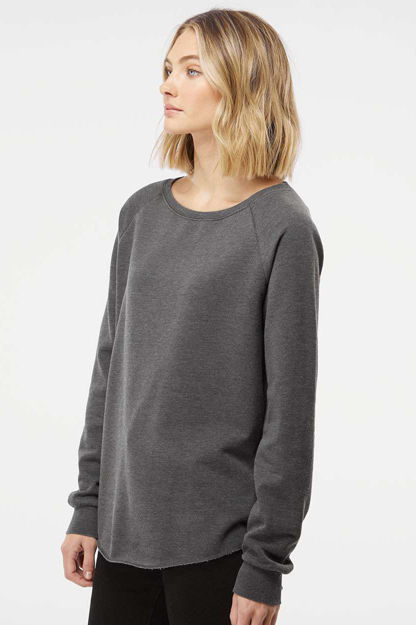 Independent Trading Company PRM2000 Womens California Wave Wash Crewneck Sweatshirt Shadow Grey Model Side
