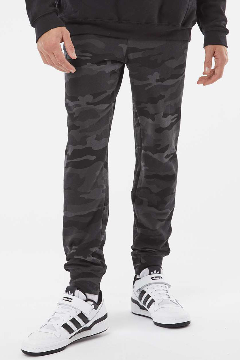 Independent Trading Company IND20PNT Mens Fleece Sweatpants w/ Pockets Black Camo Model Front