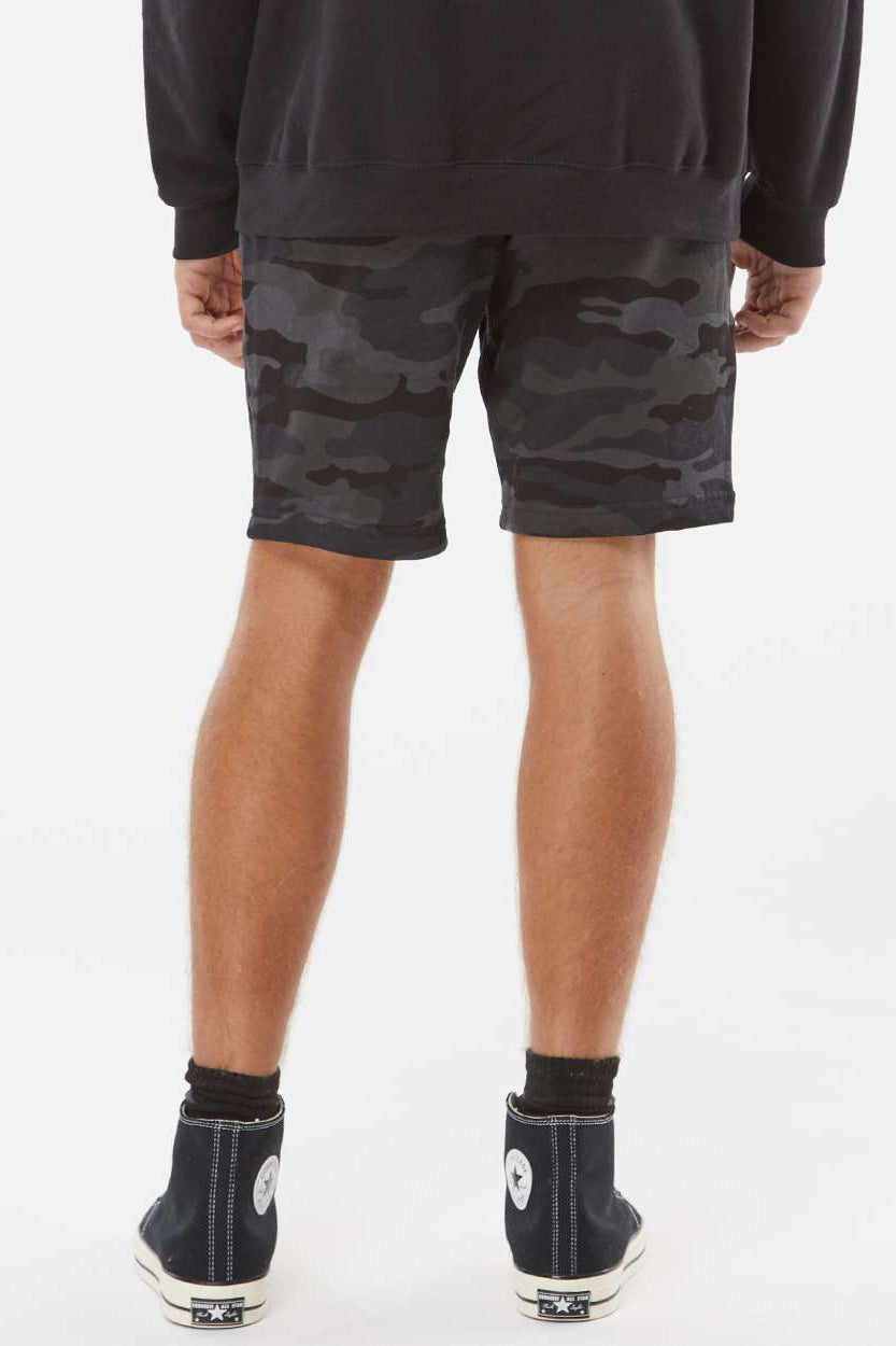 Independent Trading Company IND20SRT Mens Fleece Shorts w/ Pockets Black Camo Model Back
