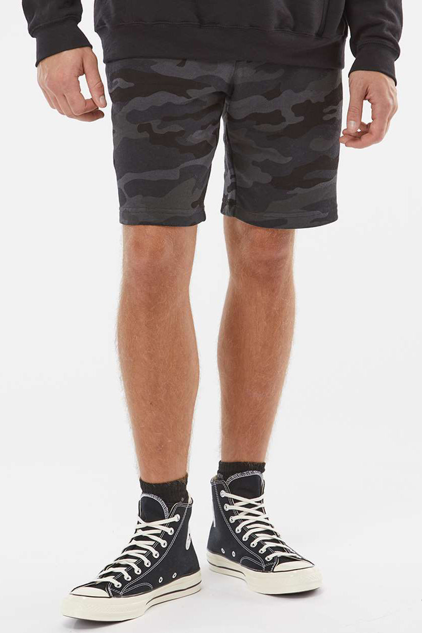Independent Trading Company IND20SRT Mens Fleece Shorts w/ Pockets Black Camo Model Front