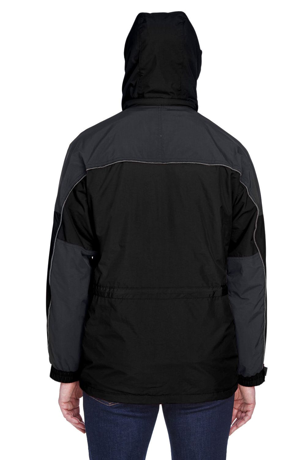 North End 88006 Mens 3-in-1 Water Resistant Full Zip Hooded Jacket Black/Grey Model Back
