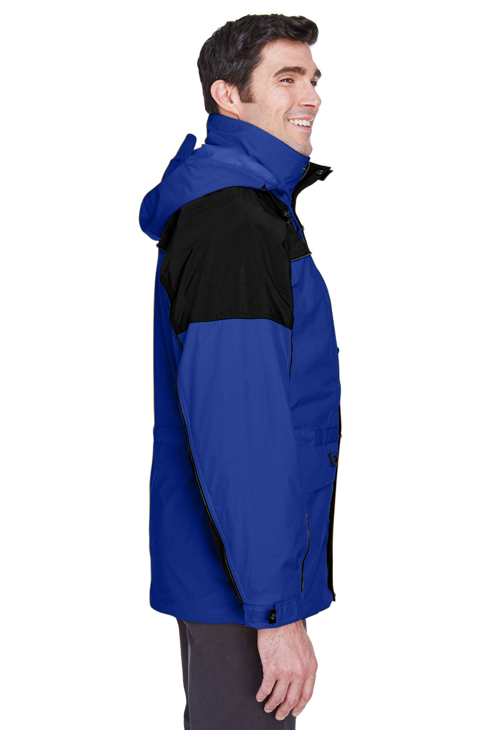 North End 88006 Mens 3-in-1 Water Resistant Full Zip Hooded Jacket Royal Cobalt Blue/Midnight Navy Blue Model Side