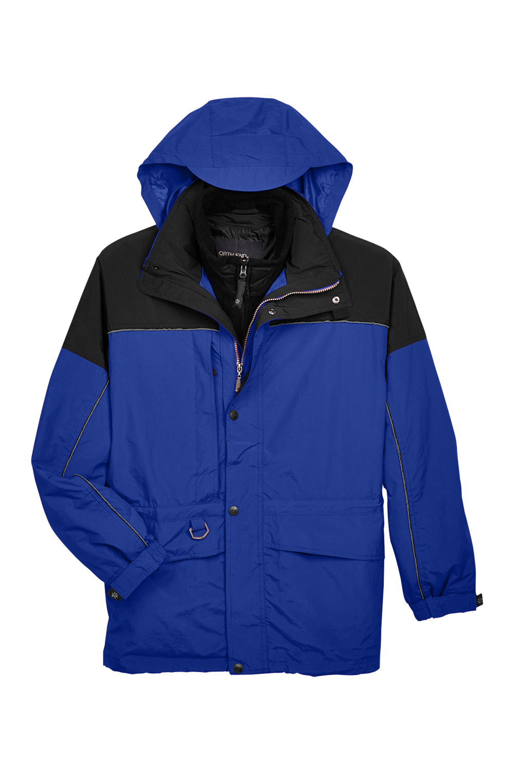 North End 88006 Mens 3-in-1 Water Resistant Full Zip Hooded Jacket Royal Cobalt Blue/Midnight Navy Blue Flat Front