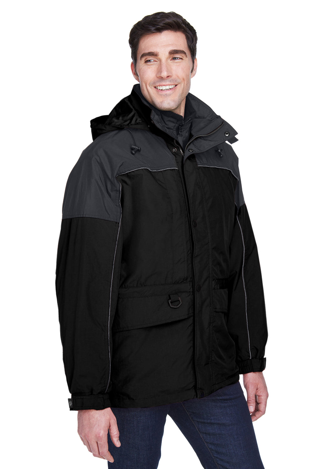 North End 88006 Mens 3-in-1 Water Resistant Full Zip Hooded Jacket Black/Grey Model 3q