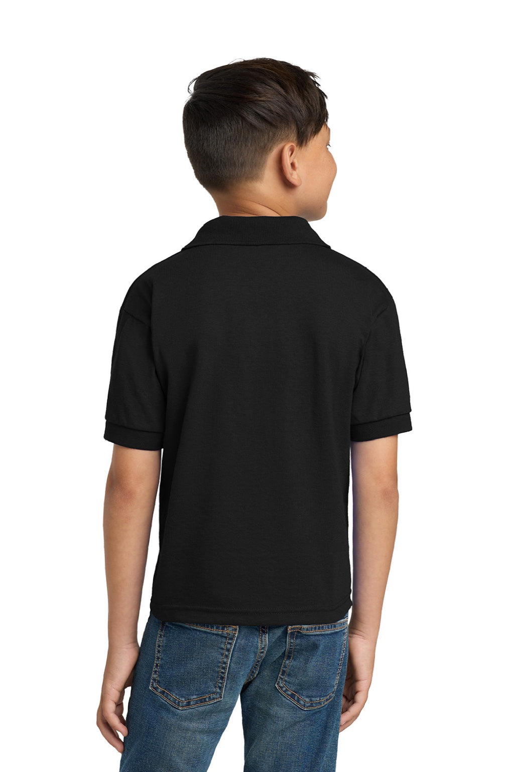 Gildan 8800B Youth DryBlend Moisture Wicking Short Sleeve Polo Shirt Black Model Back